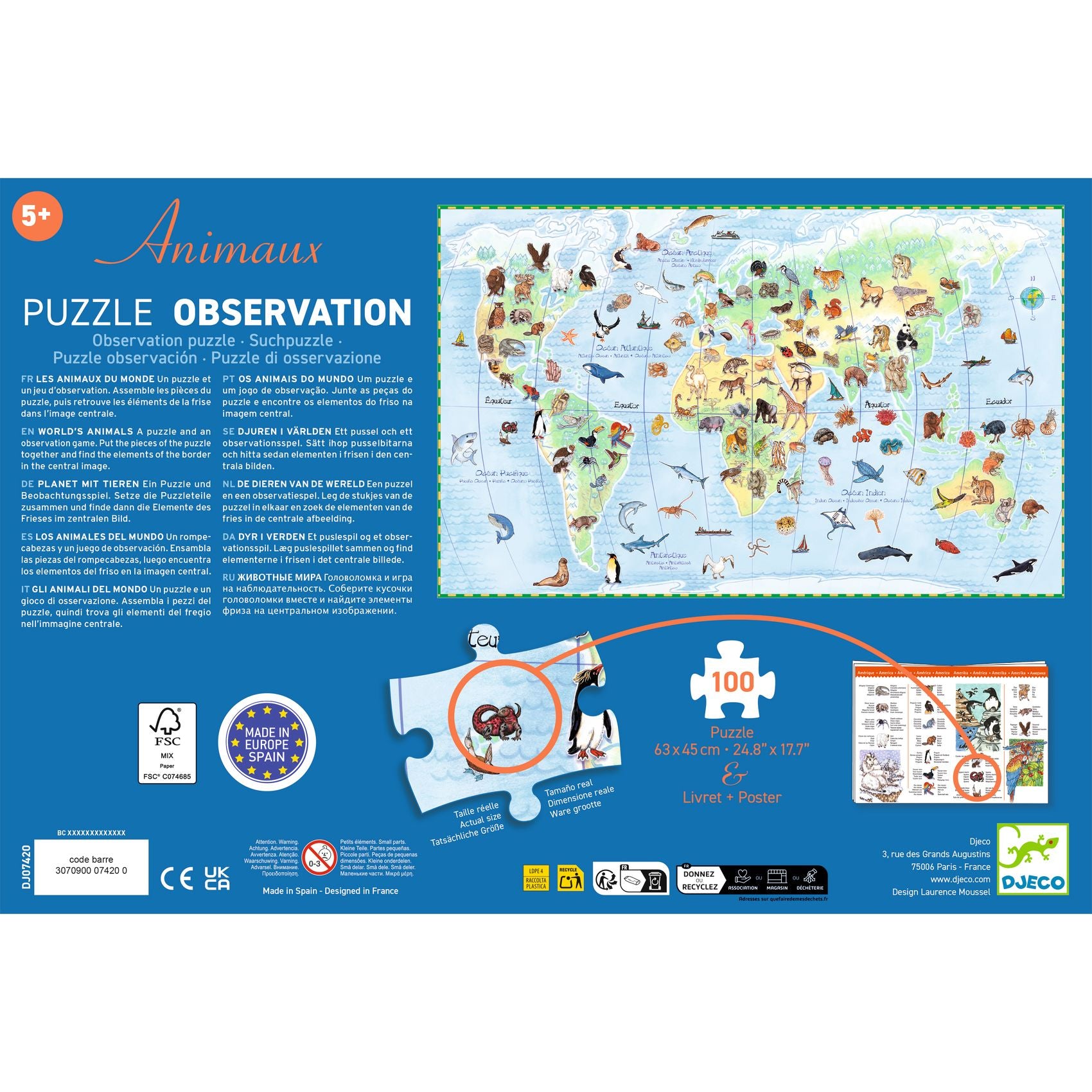 Djeco Puzzle Observation - World's animals + booklet