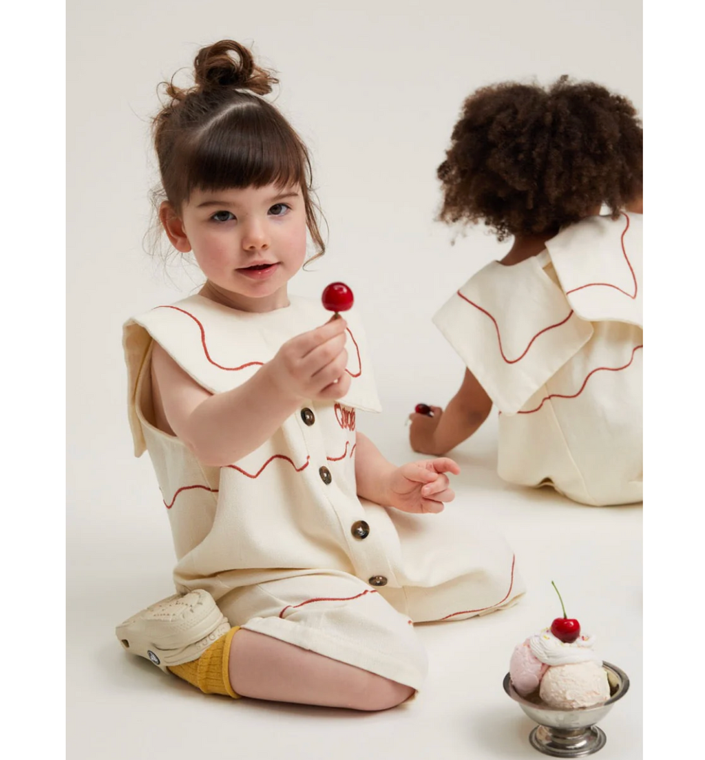 Claude & Co Cali Embroidered Vanilla Ripple Collar Overall