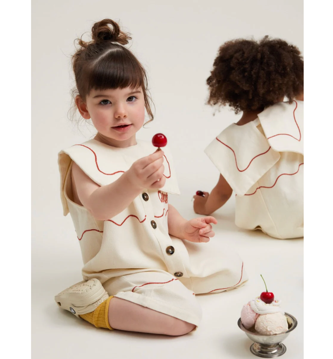 Claude & Co Cali Embroidered Vanilla Ripple Collar Overall