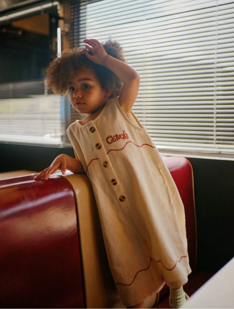 Claude & Co Cali Embroidered Vanilla Ripple Collar Overall