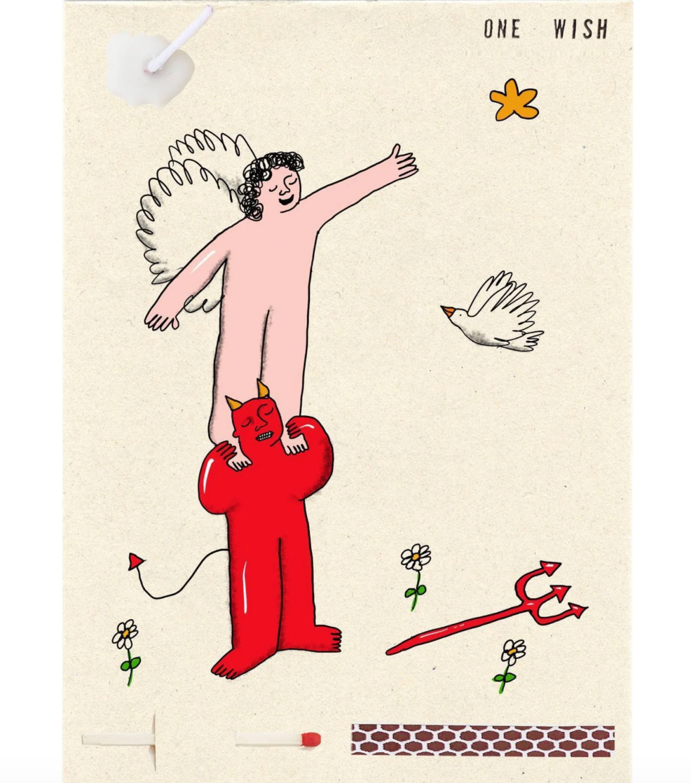 Angel Devil Helping Reach Wish Card