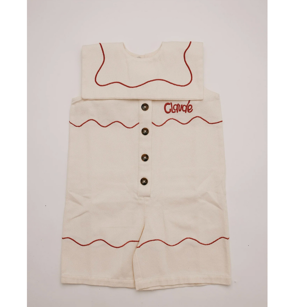 Claude & Co Cali Embroidered Vanilla Ripple Collar Overall