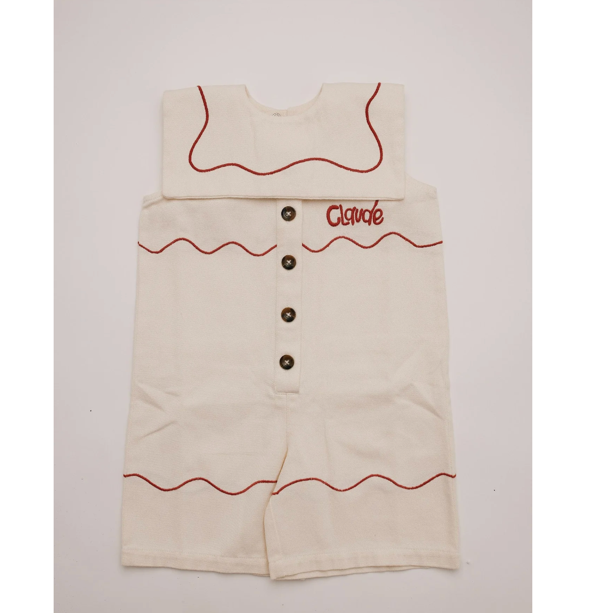 Claude & Co Cali Embroidered Vanilla Ripple Collar Overall