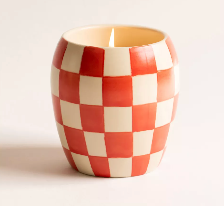 Paddywax Checkmate Checkered Porcelain Candle (311g) - Rose & Santal