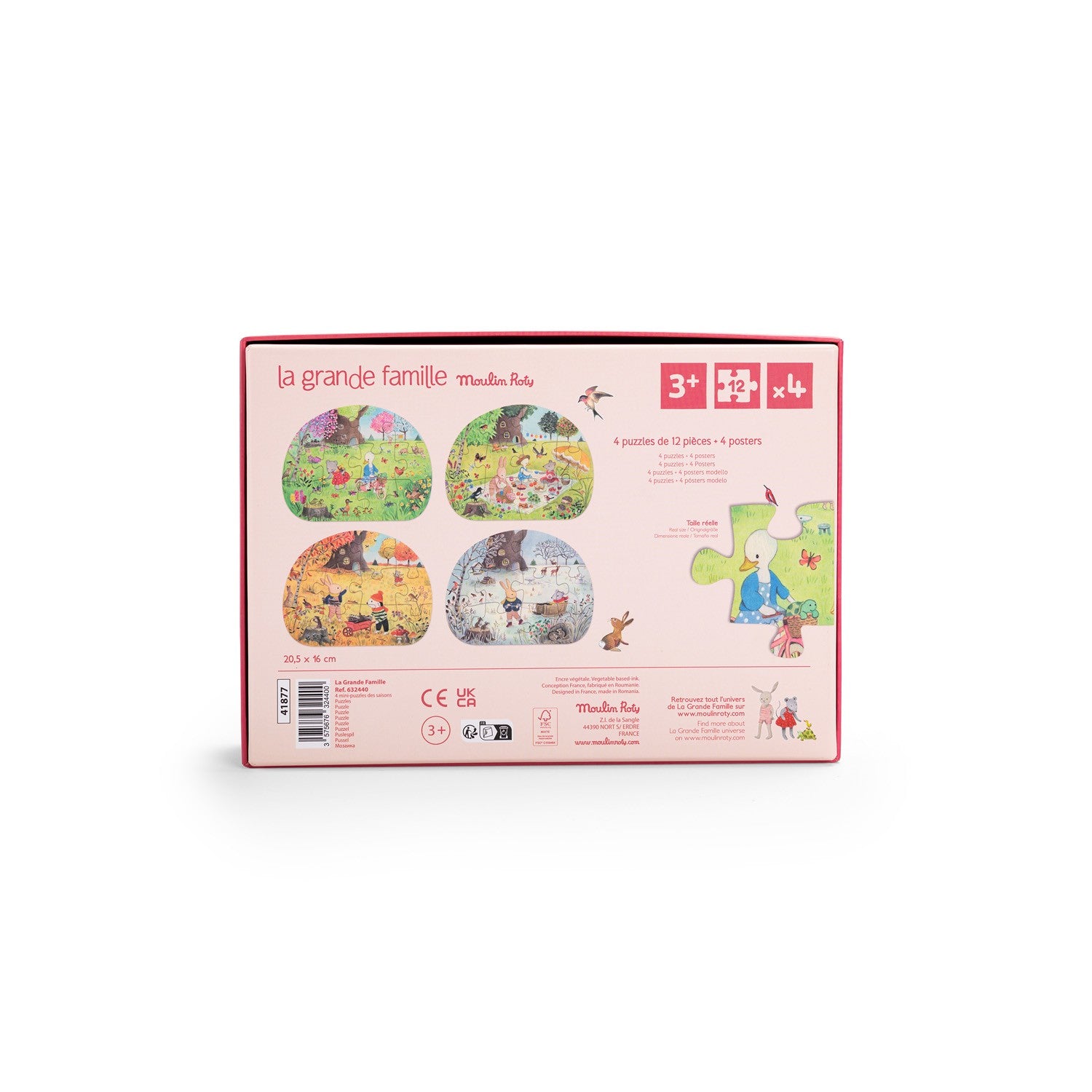 Moulin Roty 4 mini puzzles 'seasons' (4x12 pcs) - La Grande Famille