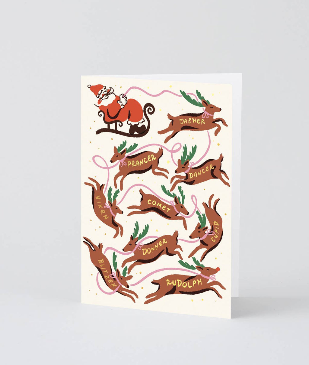 Santa And Reindeer Holiday Greeting Card