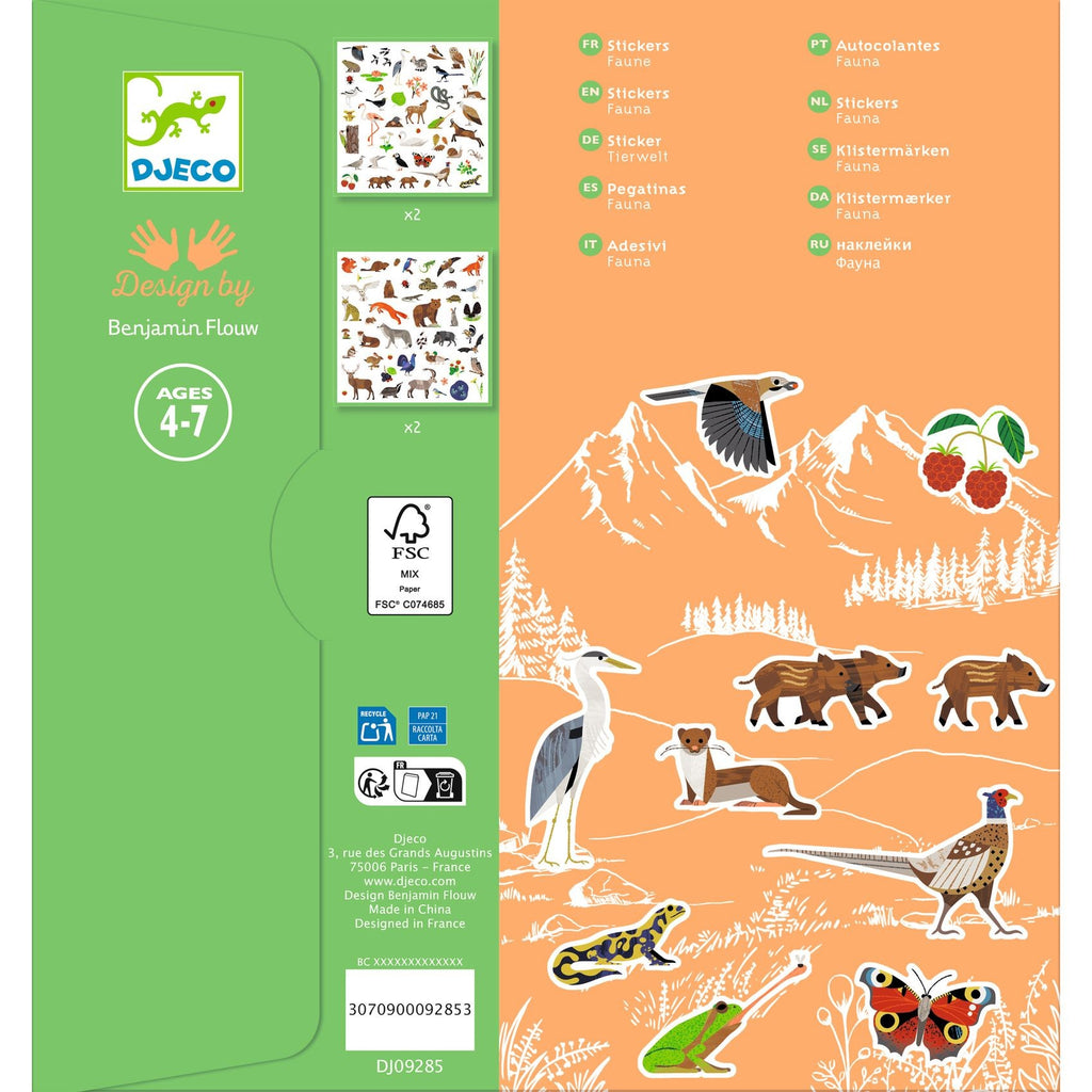 Djeco 160 Stickers On Sheets - Fauna
