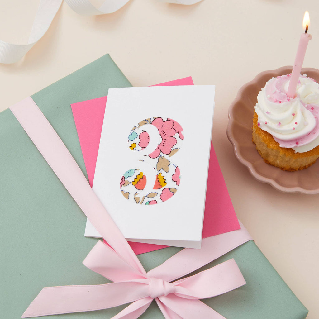 Age 3 Birthday Card | Liberty Fabric Number | A7