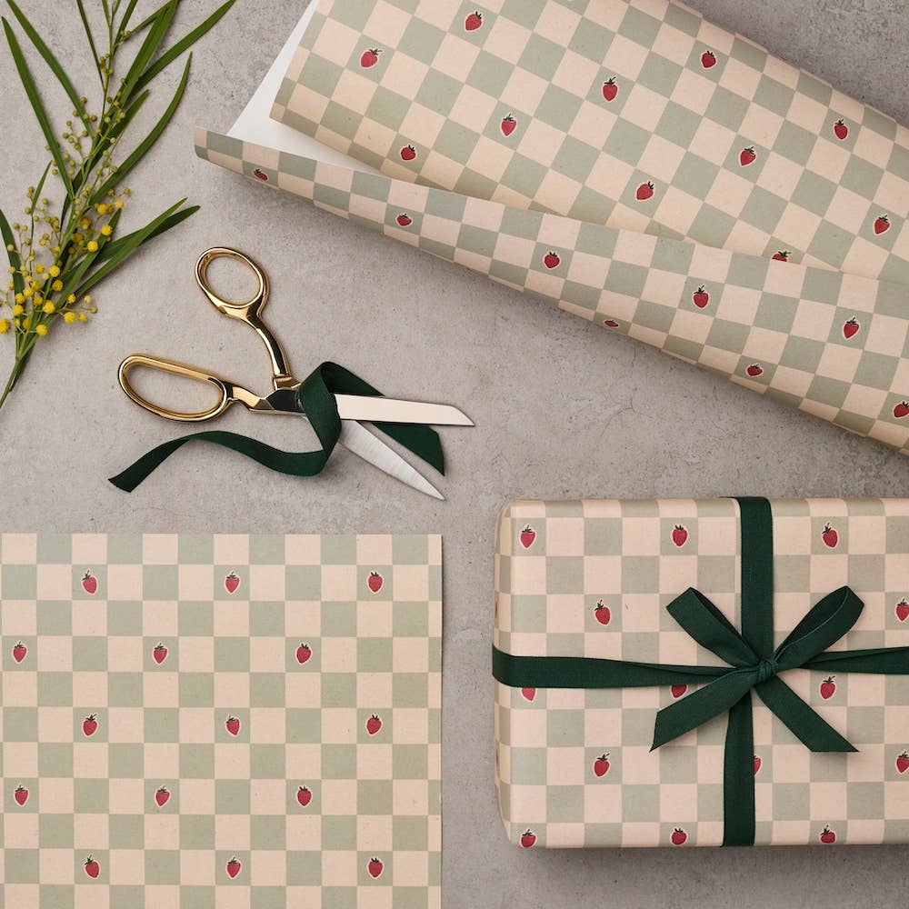 Strawberry Chequered Wrapping Paper