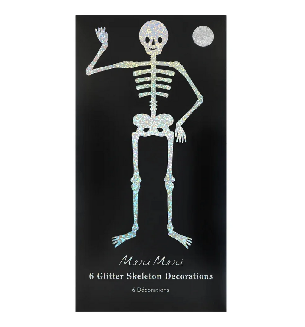 Meri Meri Halloween Glitter Jointed Skeleton Decorations (x6)