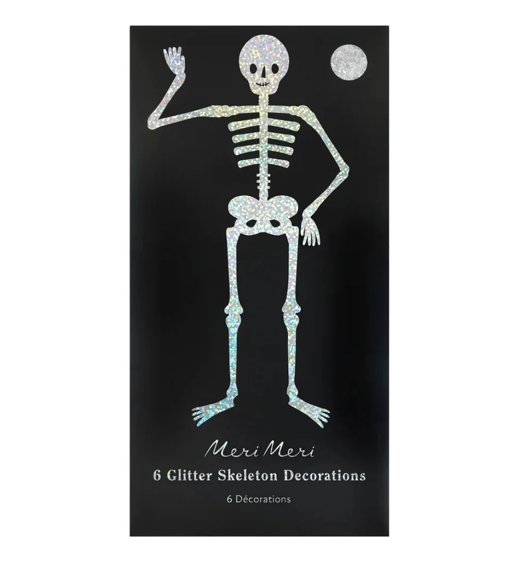 Meri Meri Halloween Glitter Jointed Skeleton Decorations (x6)