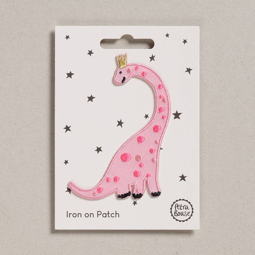 Pink Dinosaur Iron-On Embroidered Patch
