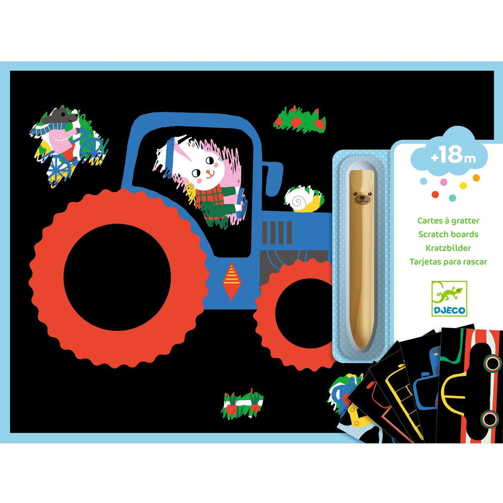 Djeco Scratch Cards, Vehicles to Discover, by DJECO - blue