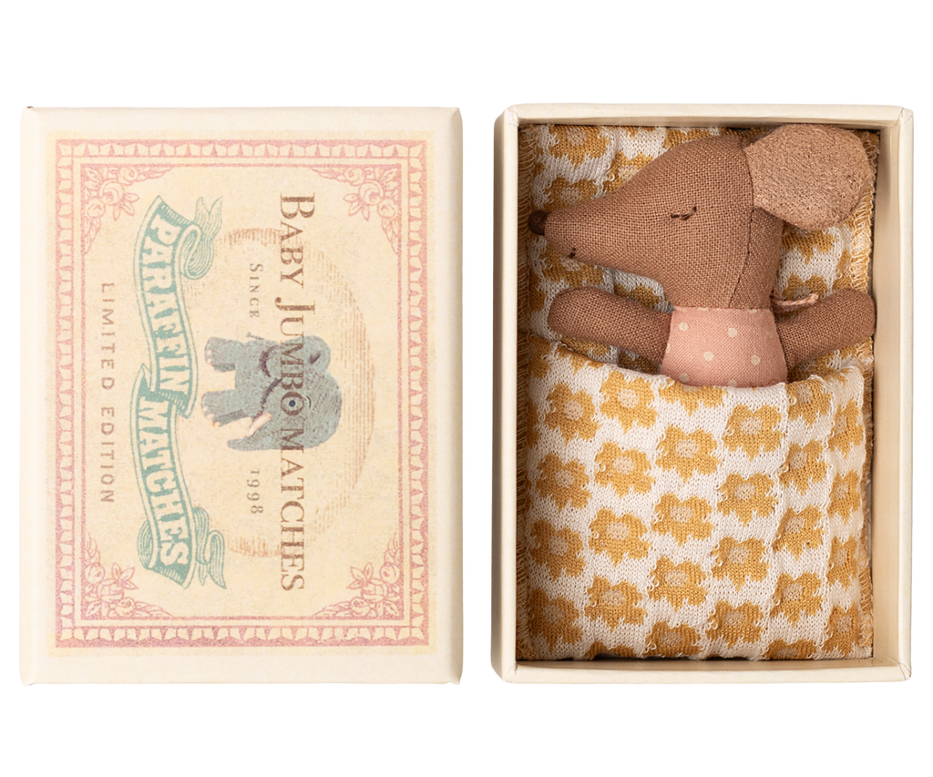 Maileg Sleepy wakey baby mouse in matchbox - Rose