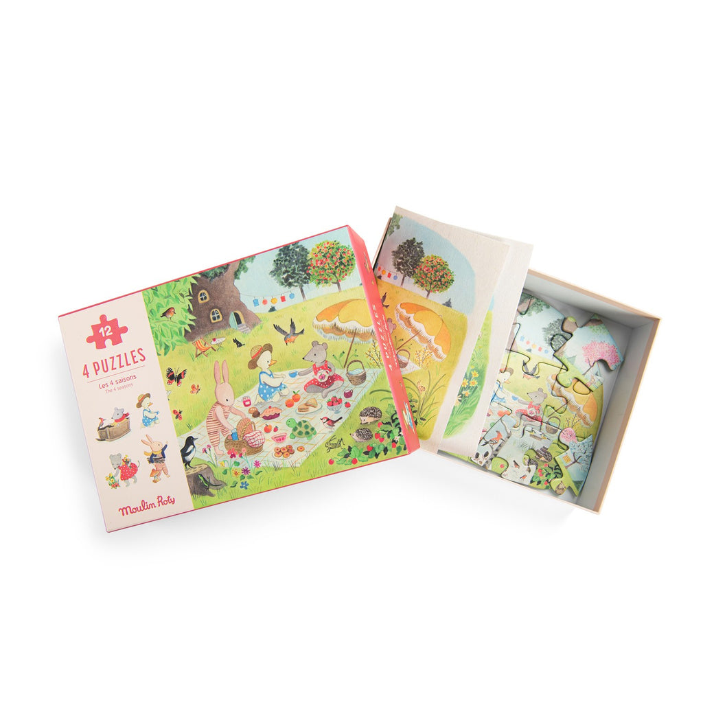 Moulin Roty 4 mini puzzles 'seasons' (4x12 pcs) - La Grande Famille