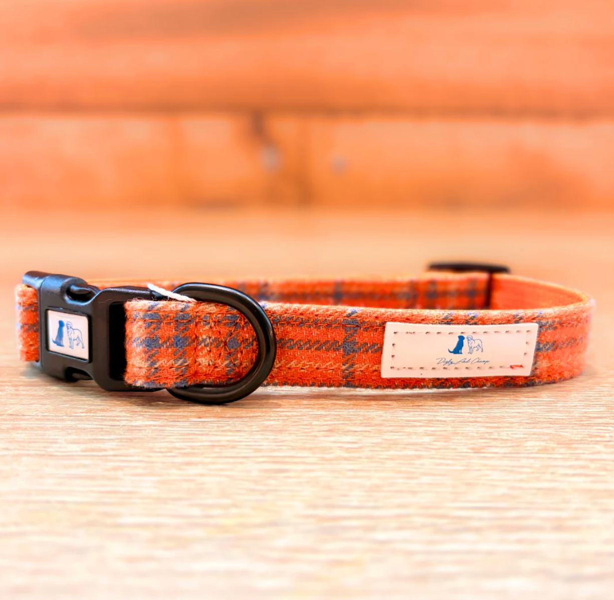 Digby And Champ Orange Tartan Adjustable Dog Collar