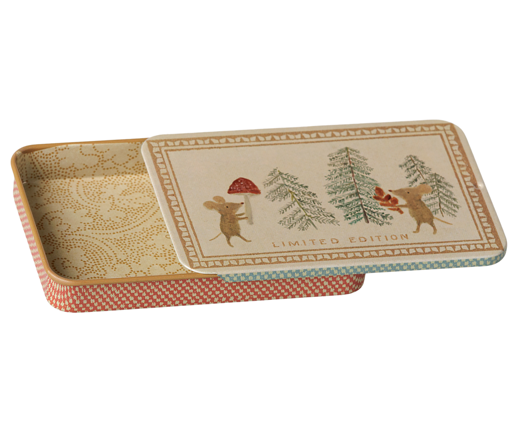 Maileg Metal box w. sliding lid - Christmas mice