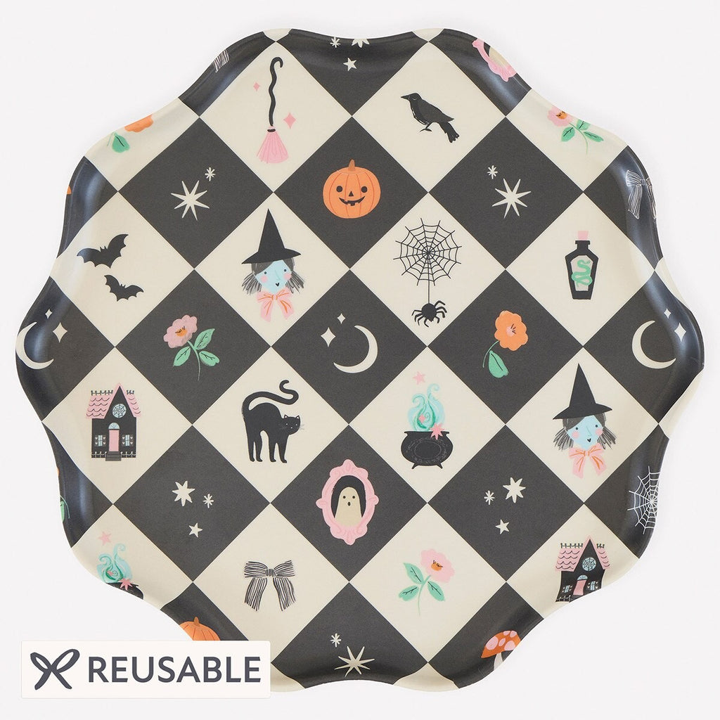 Meri Meri Patchwork Halloween Reusable Large Plates (x 4)