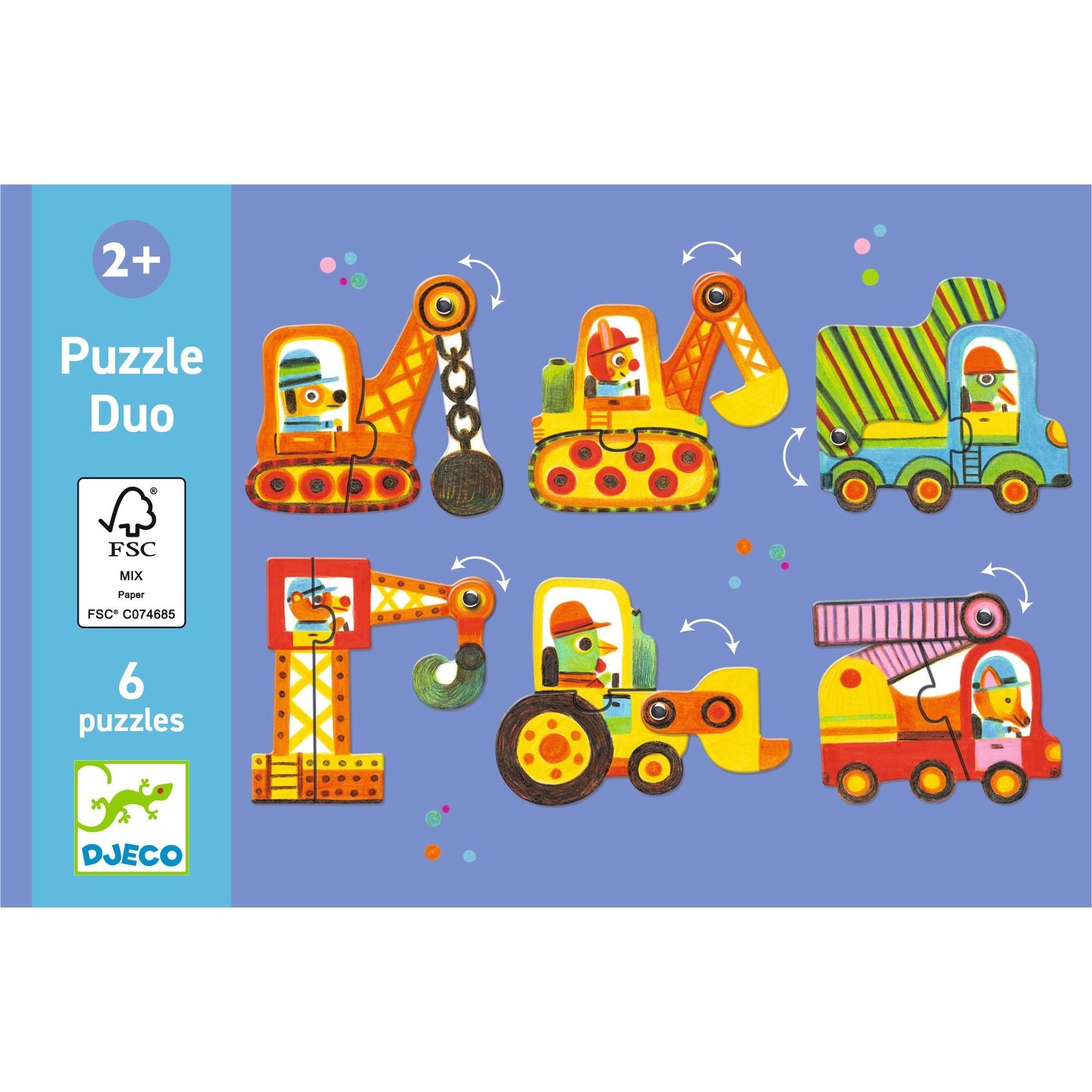Djeco 6 Duo Puzzles - Articulo Vehicles