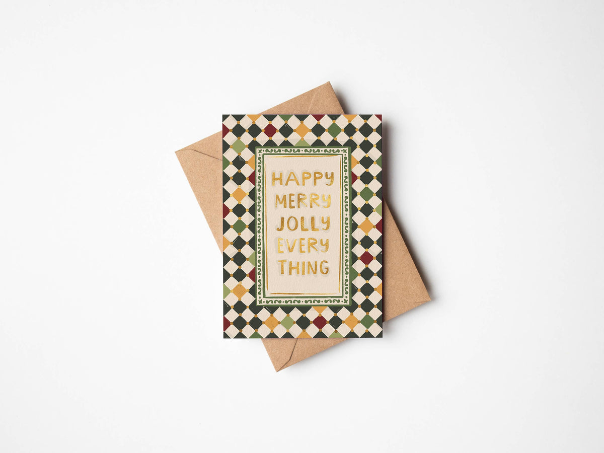 Happy Merry Jolly Everything Checkerboard Foil card