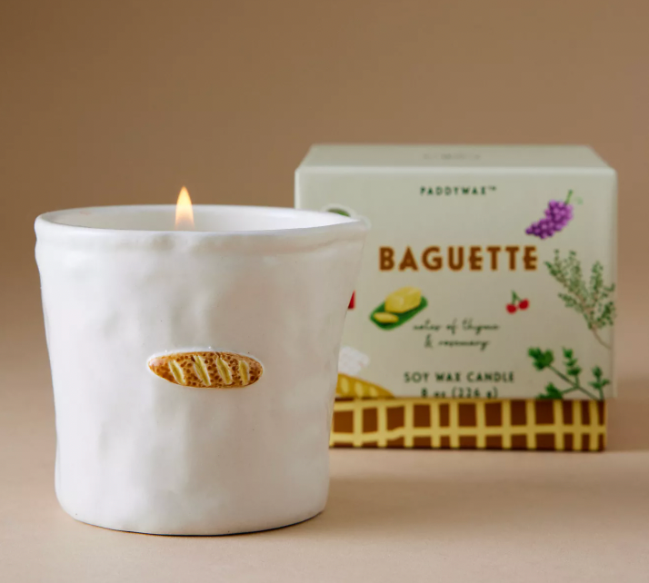 Paddywax - Bistro 8oz/226g French Baguette Embossed Ceramic Candle - Rosemary Thyme Boxed