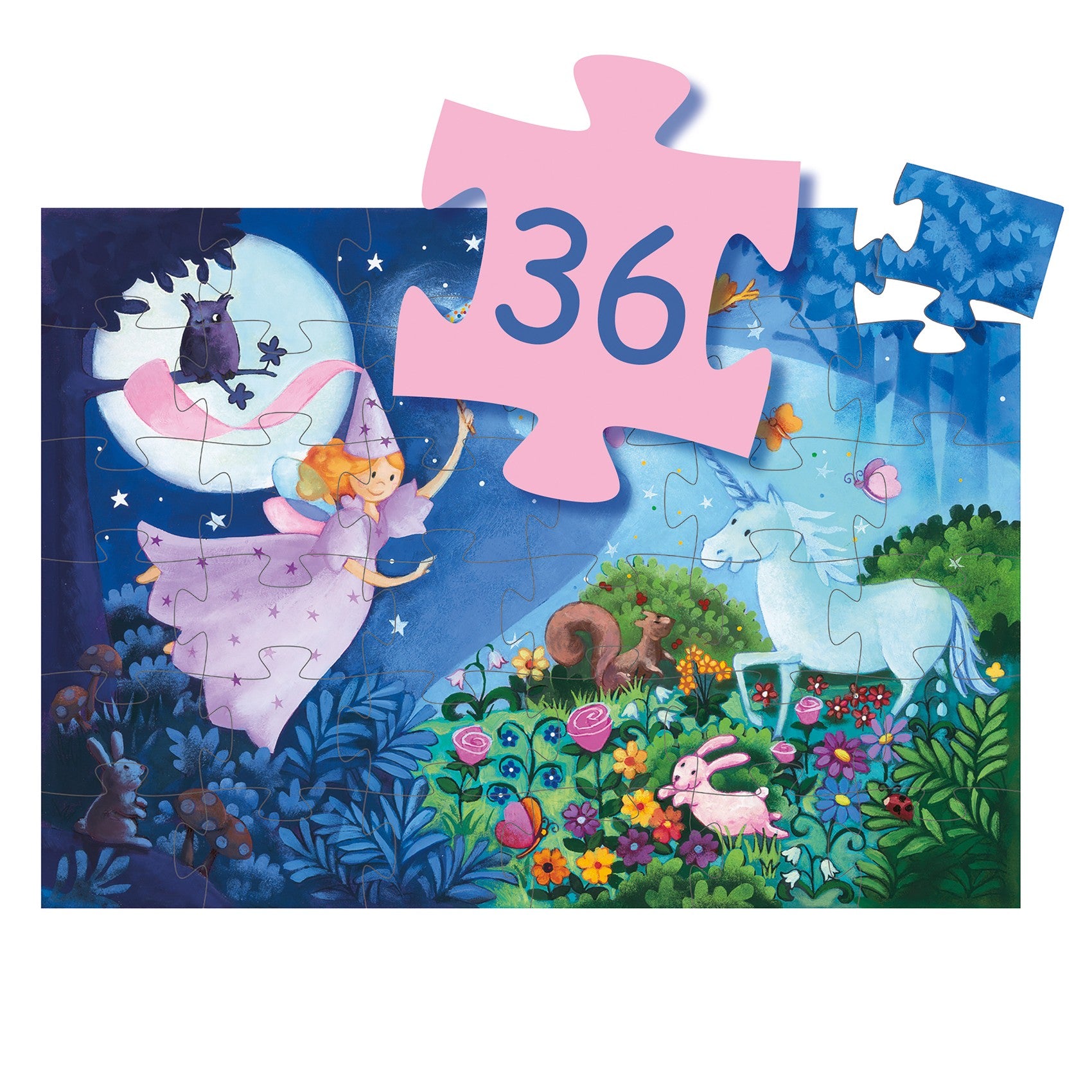 Djeco Silhouette 36 Pieces Puzzle - The Fairy and The Unicorn
