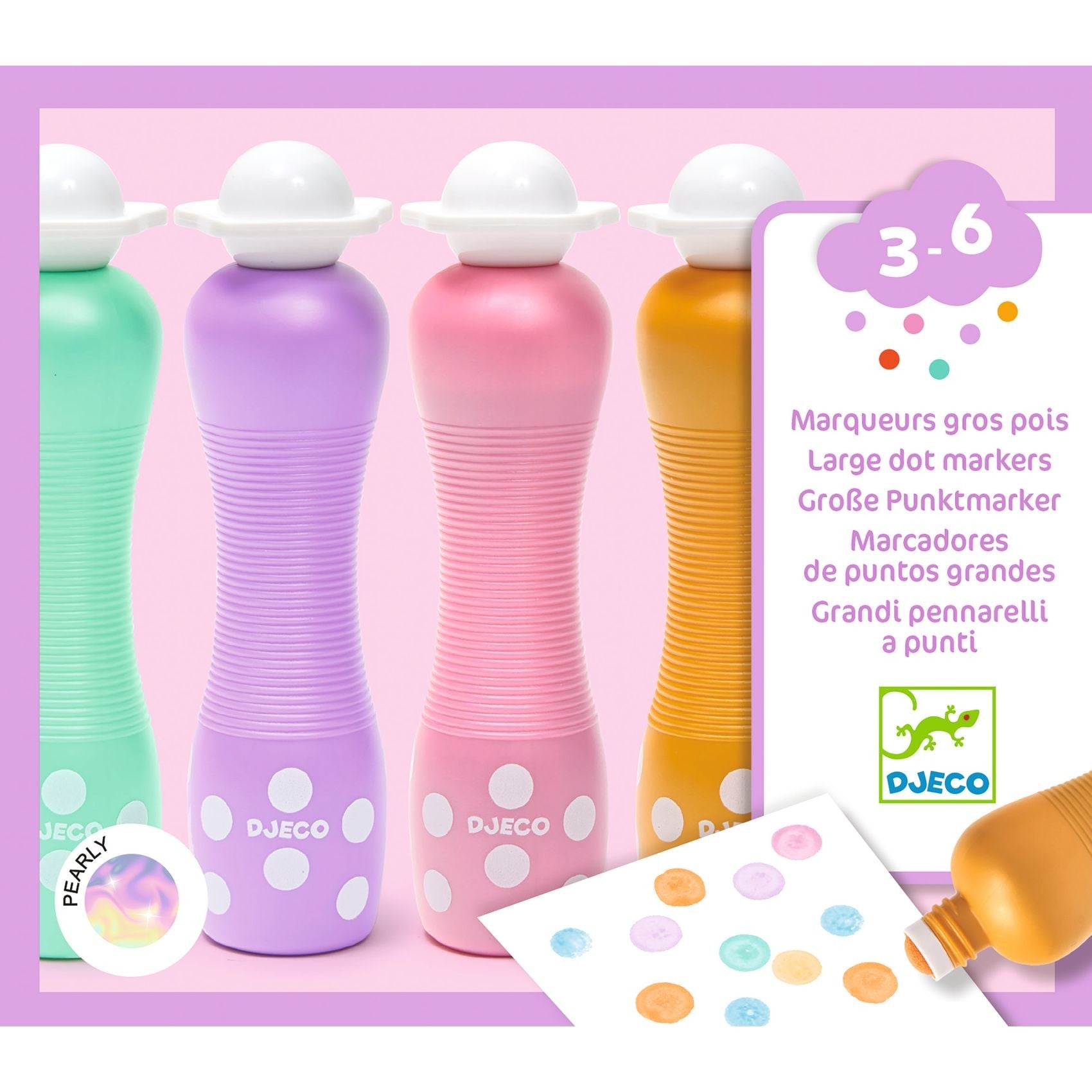 Djeco 6 Colouring Foam Dot Markers - Pearly