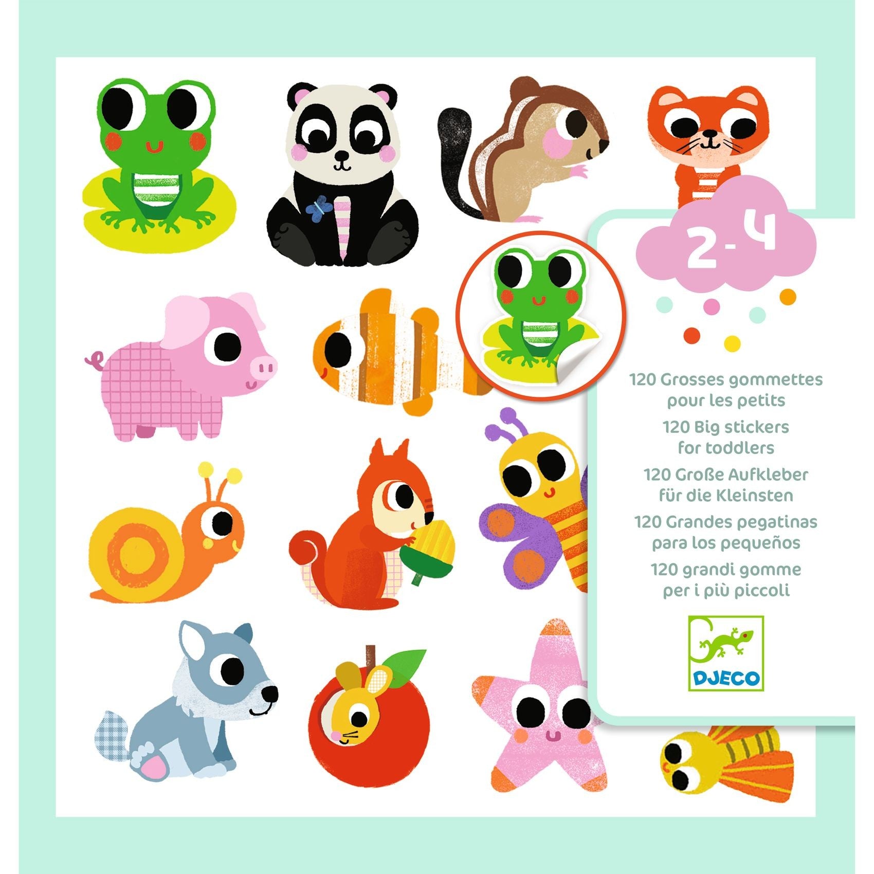 Djeco 100 Coloured Stickers - Baby Animals