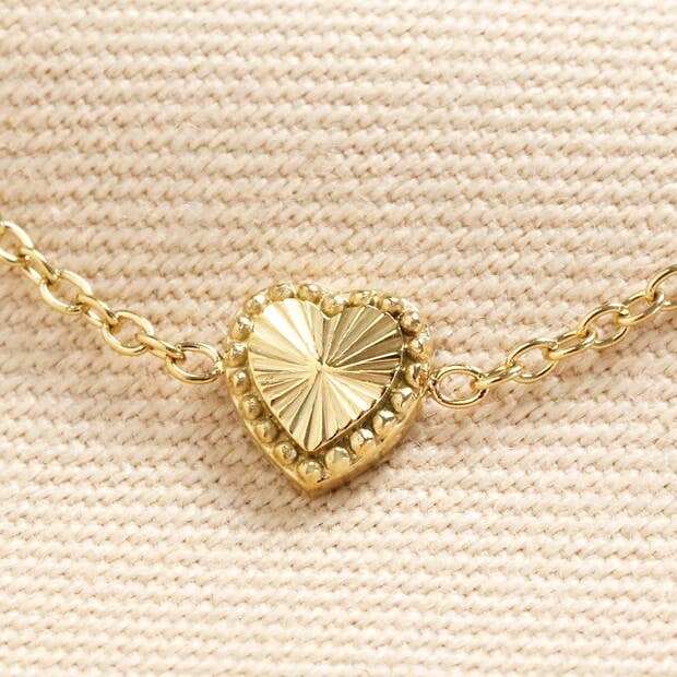 Gold Stainless Steel Tiny Antiqued Heart Bracelet