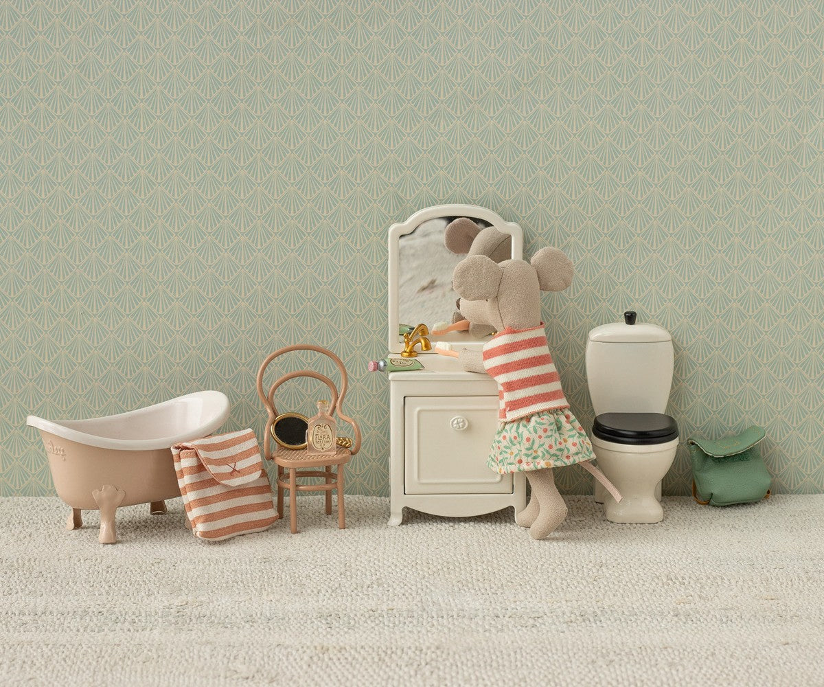 Maileg Toothbrush set in bag, Mouse - Coral stripe