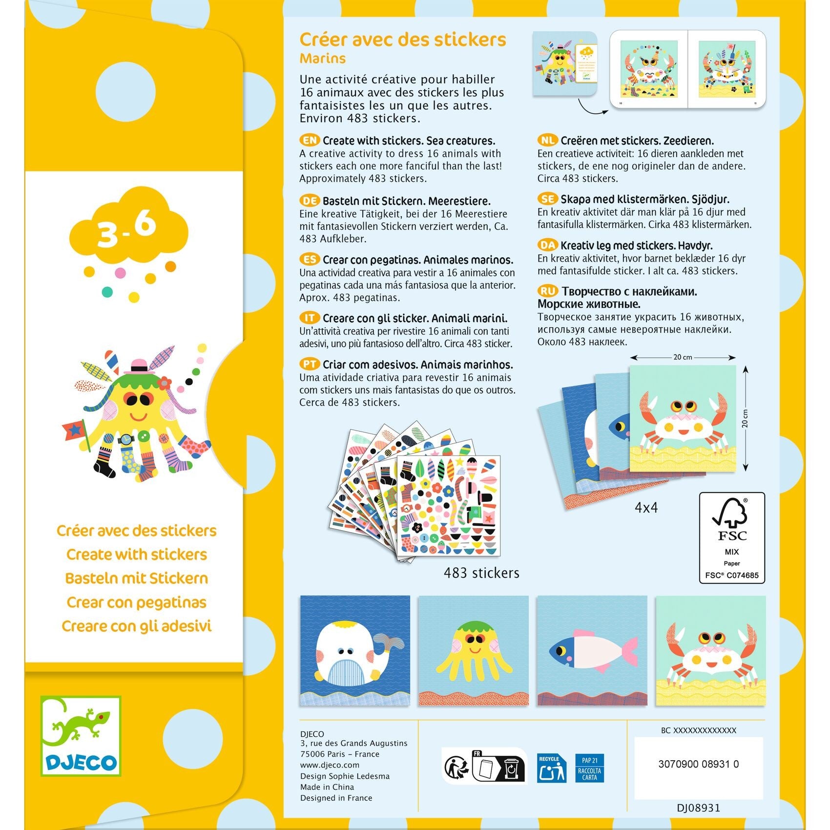 Djeco Create With Stickers - Sea Creatures