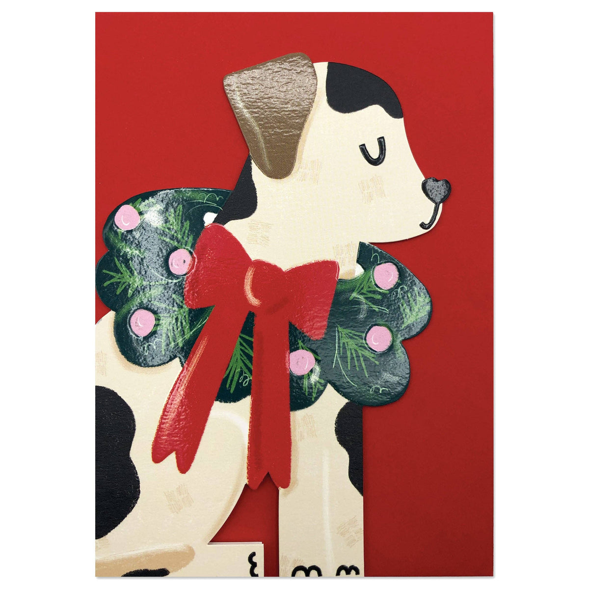Black & white dog with wreath Card