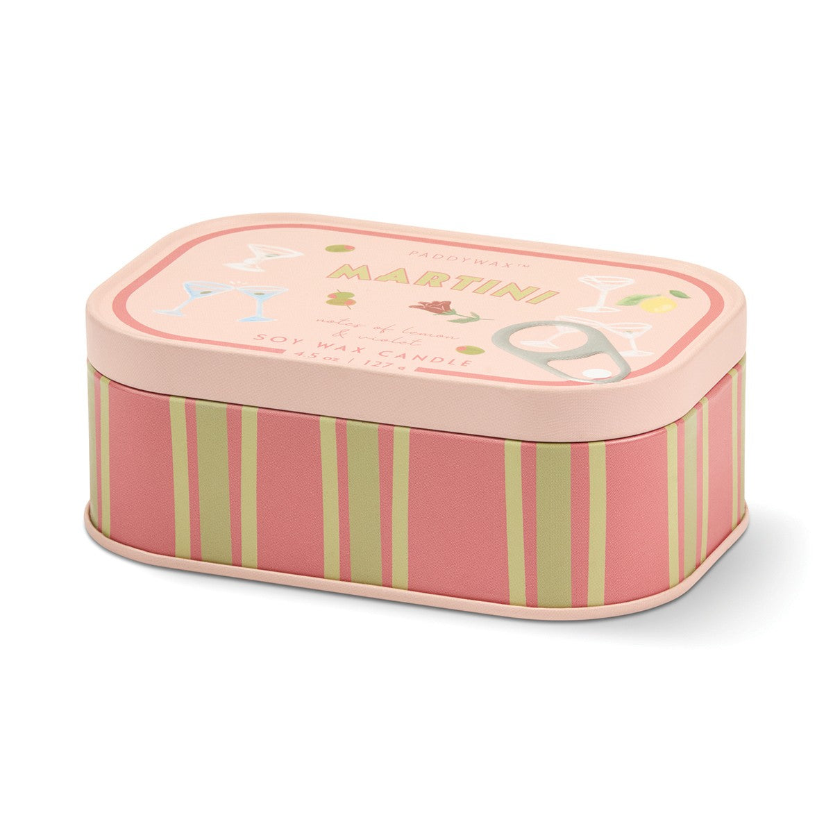 Paddywax Bistro 4.5oz/127g Martini Printed Tin Candle - Lemon & Violet