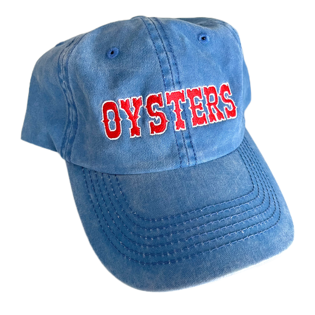 Oysters Baseball Cap Dad Hat seafood Restaurant coastal: Pigment dyed Royal blue