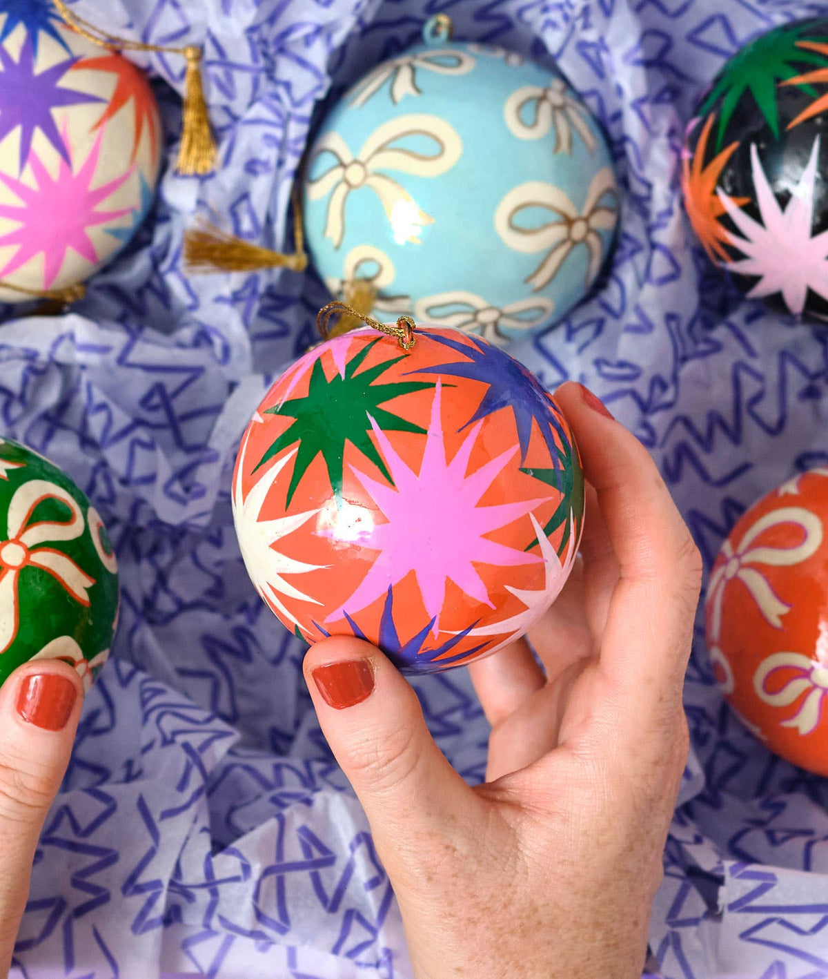Red Stars Papier-mâché Bauble