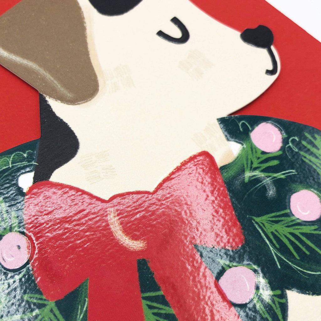 Black & white dog with wreath Card