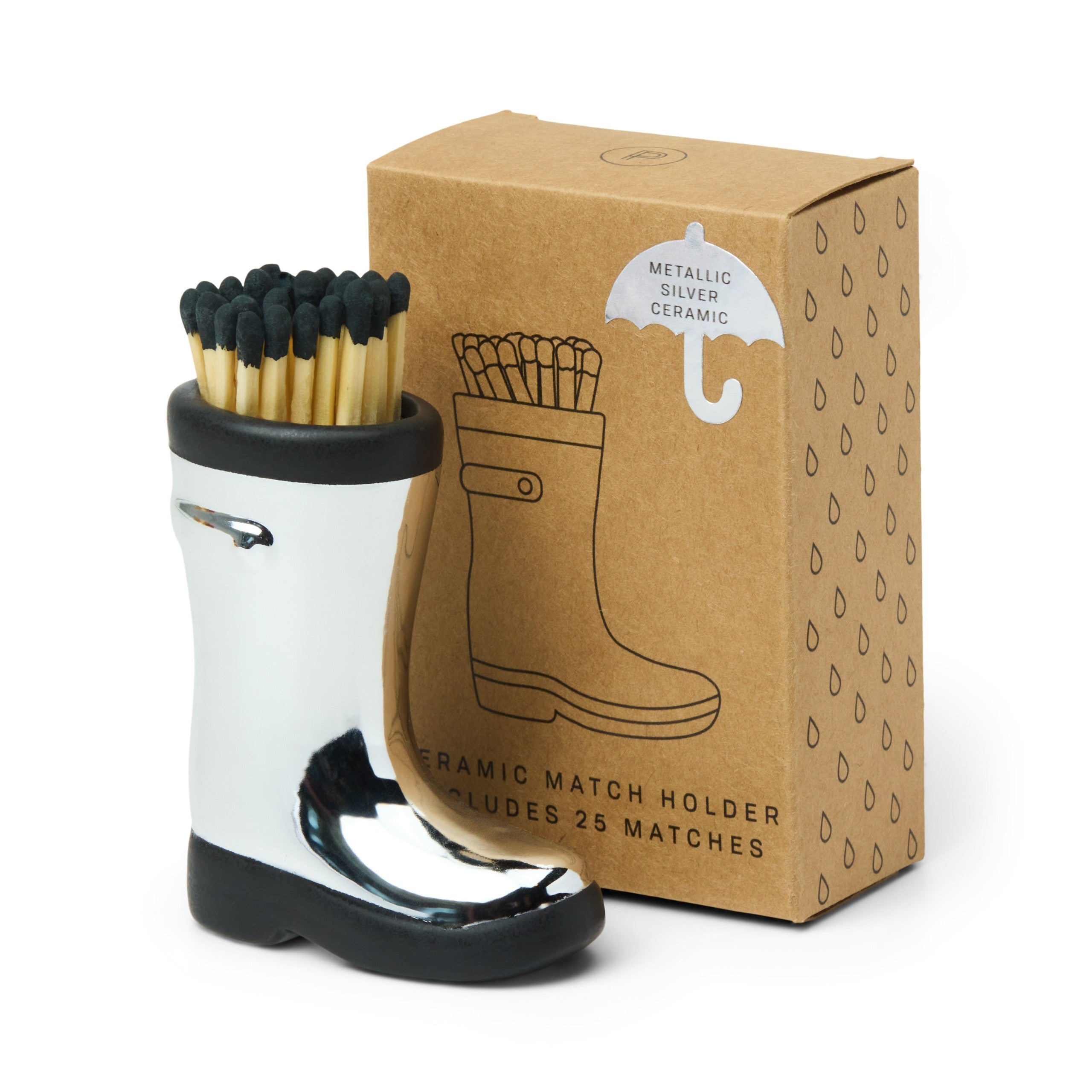 Paddywax Wellington Boot Matches Holder (25 Pcs) - Chrome