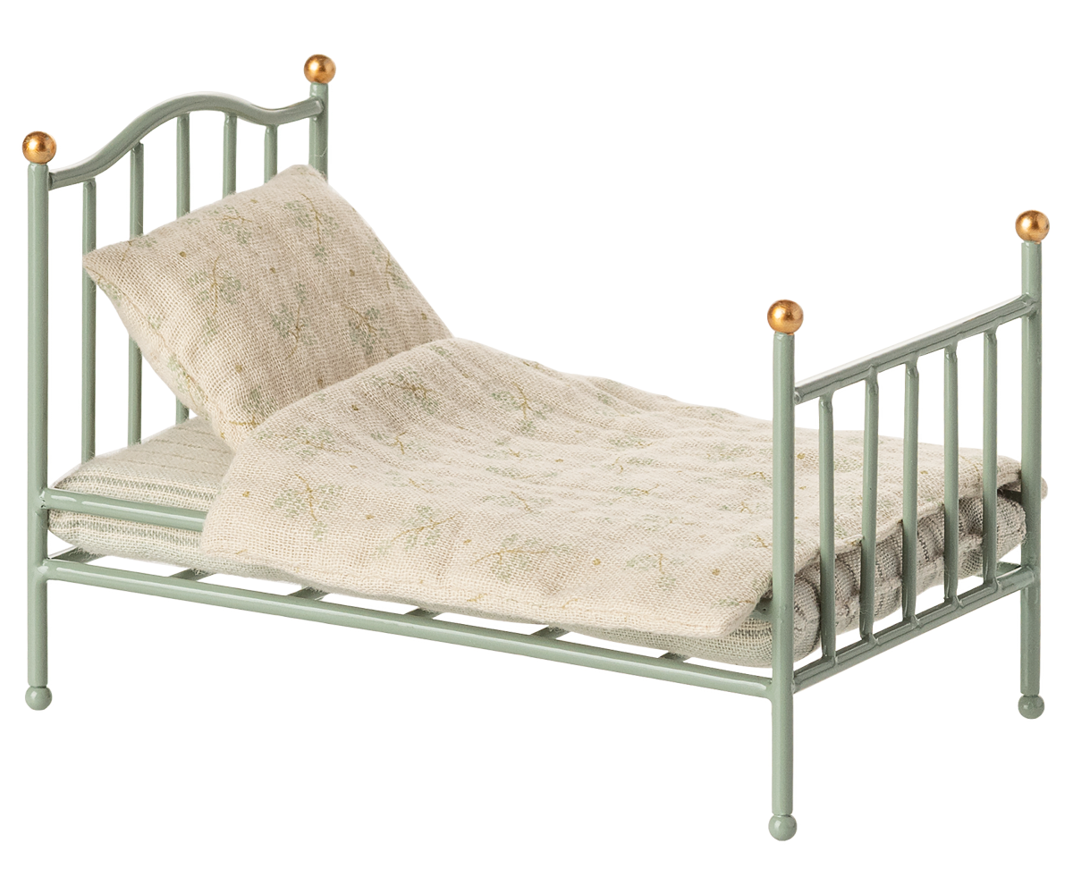 Maileg Vintage single bed, Mouse - Mint