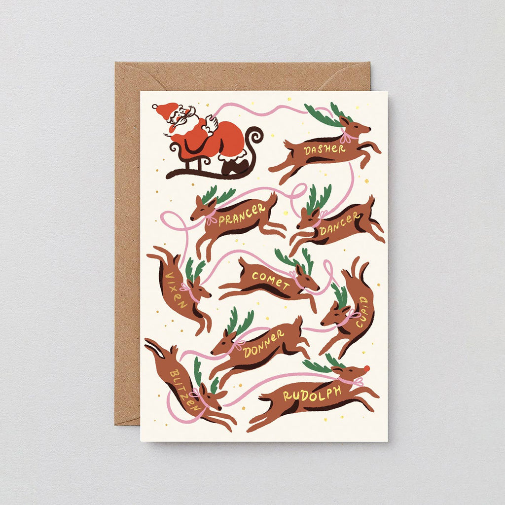 Santa And Reindeer Holiday Greeting Card