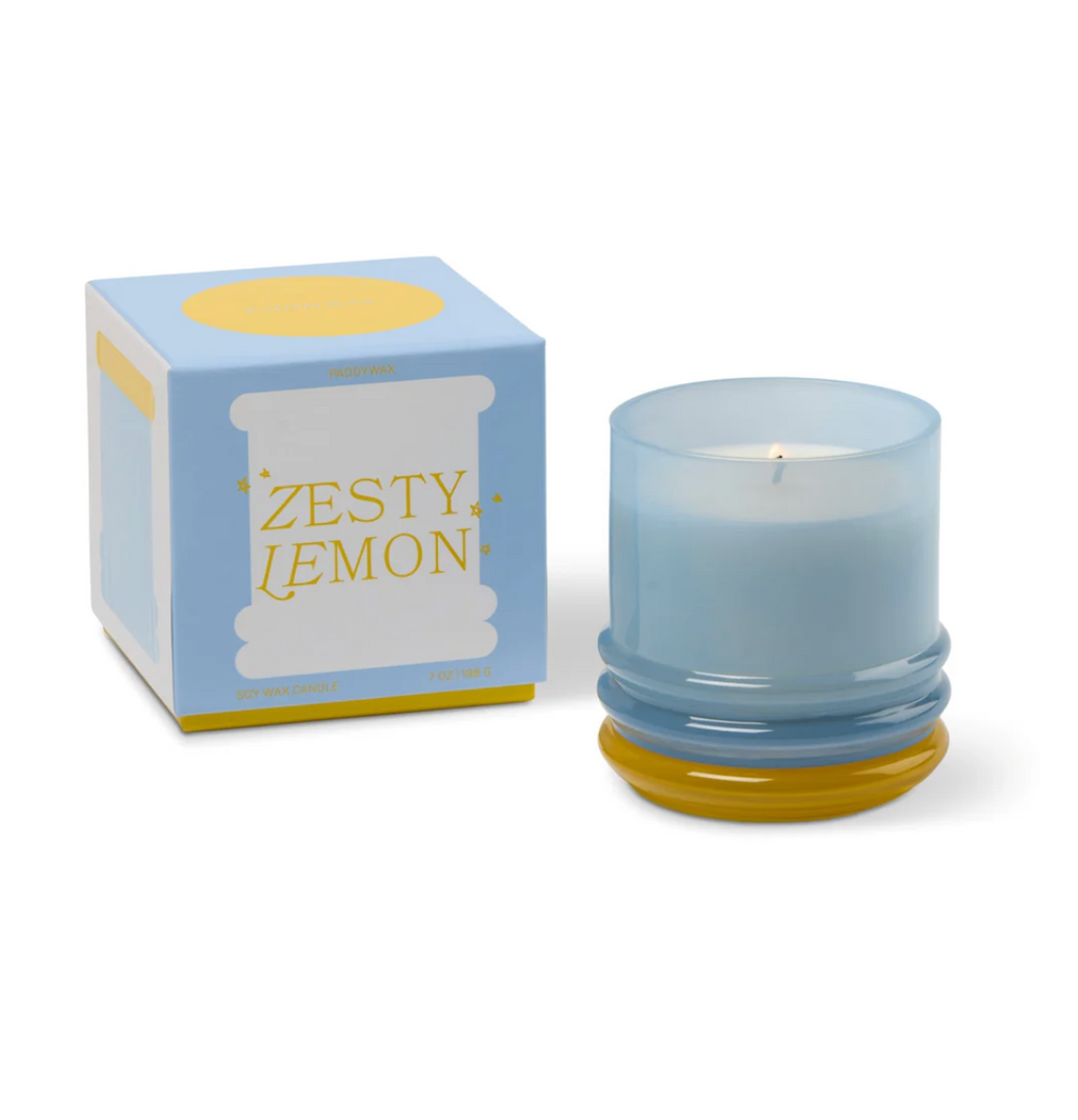 Paddywax Glass Candle Blue and Yellow - Zesty Lemon