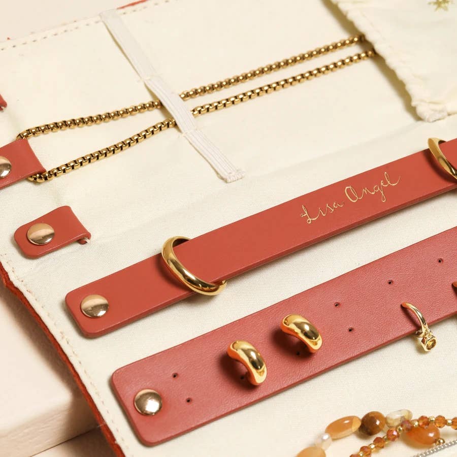 Rust Celestial Embroidered Velvet Jewellery Roll