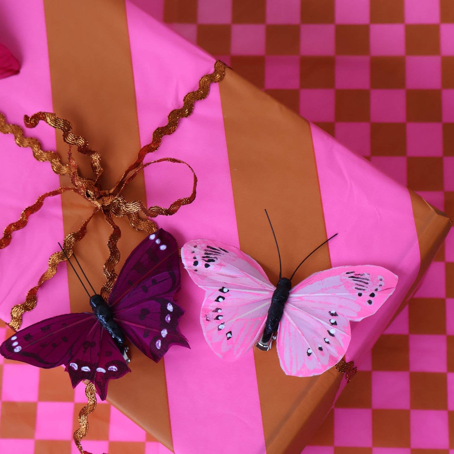Luxury Tissue Paper Chequerboard/Diagonal - Ginger/Fl Pink