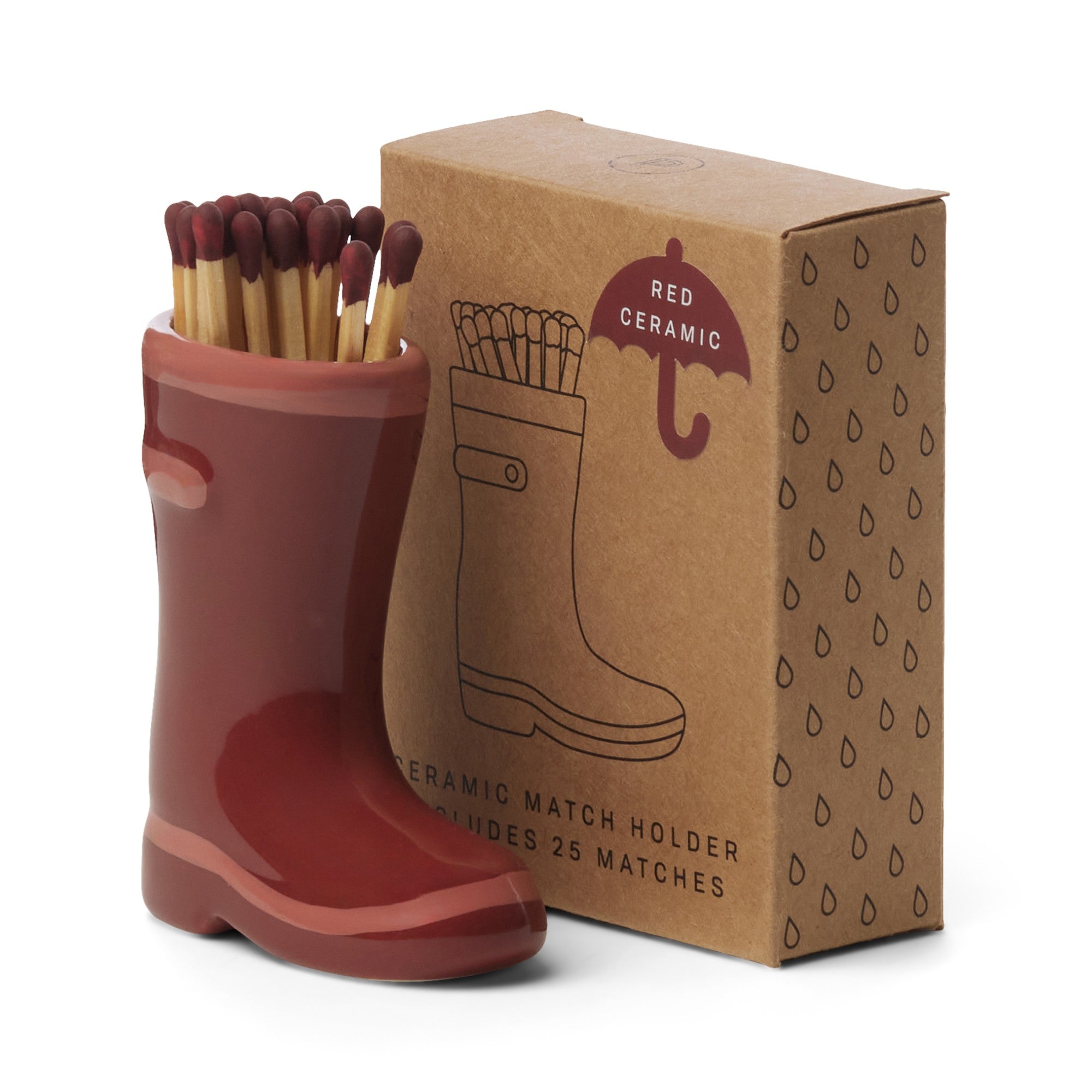 Paddywax Wellington Boot Matches Holder with 25 Matches Dark & Light Red