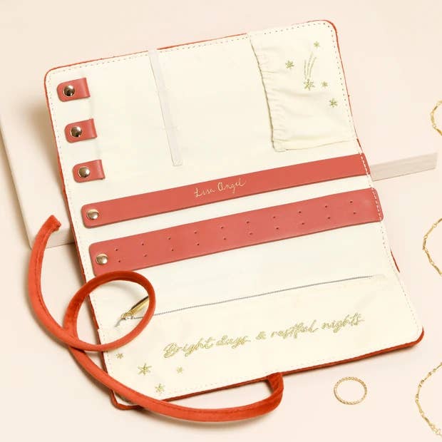 Rust Celestial Embroidered Velvet Jewellery Roll