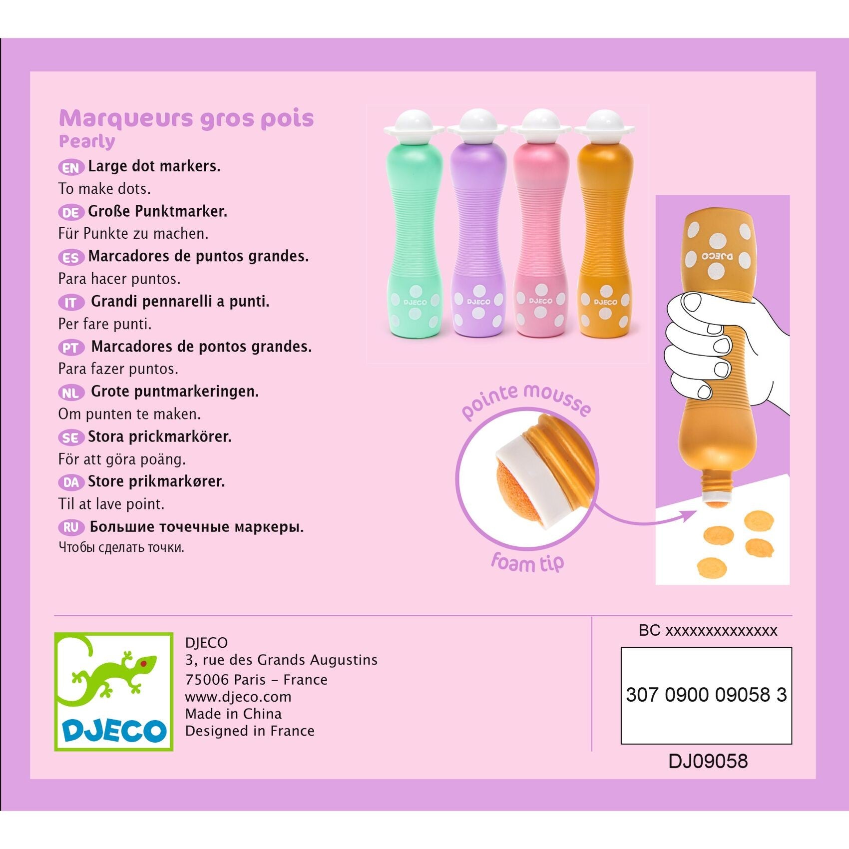 Djeco 6 Colouring Foam Dot Markers - Pearly