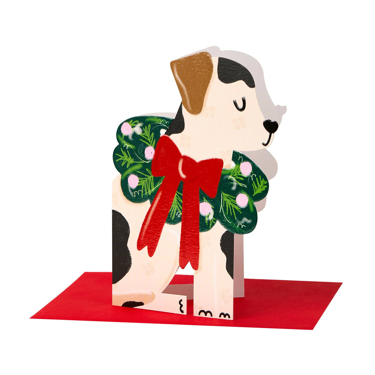 Black & white dog with wreath Card