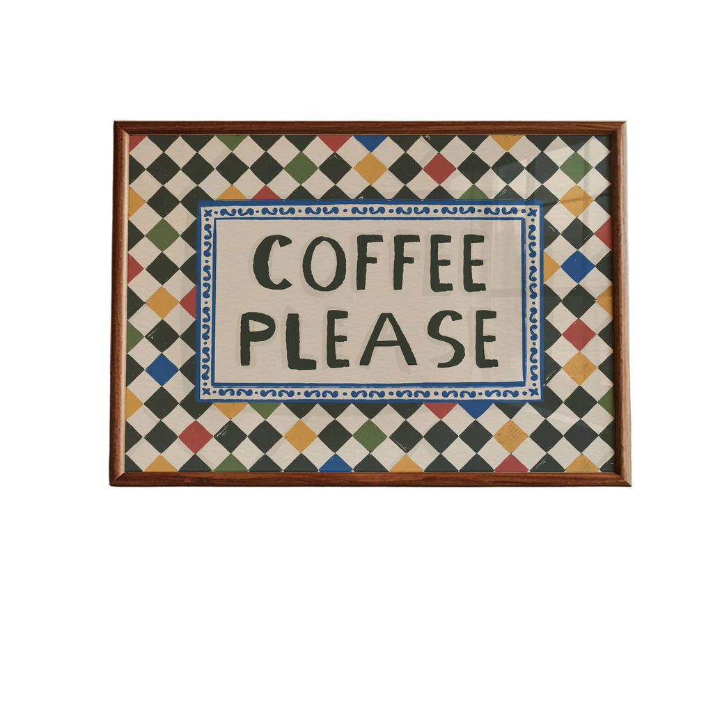 Coffee Please Checkerboard Art Print