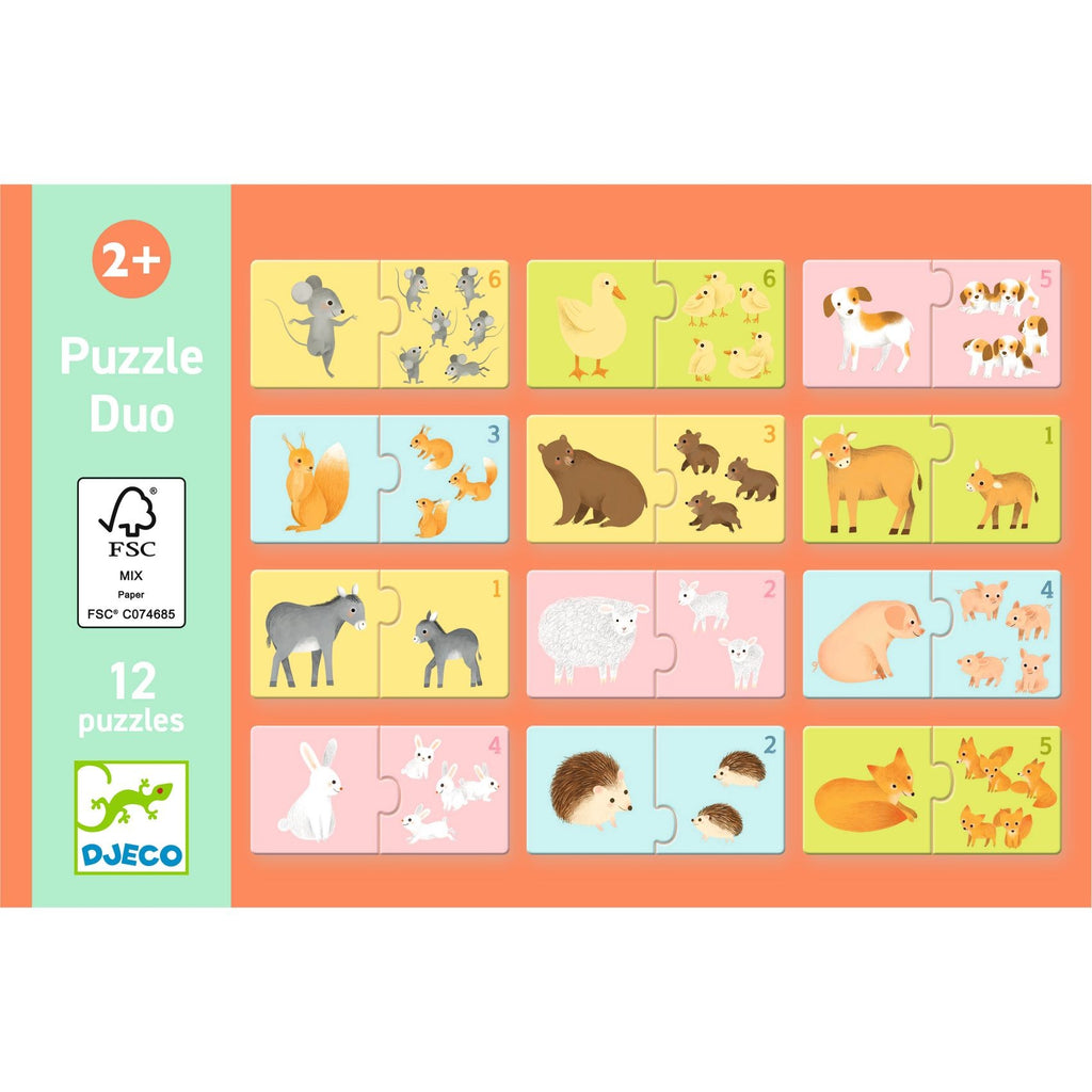 Djeco 12 Duo Puzzles - Baby Animals
