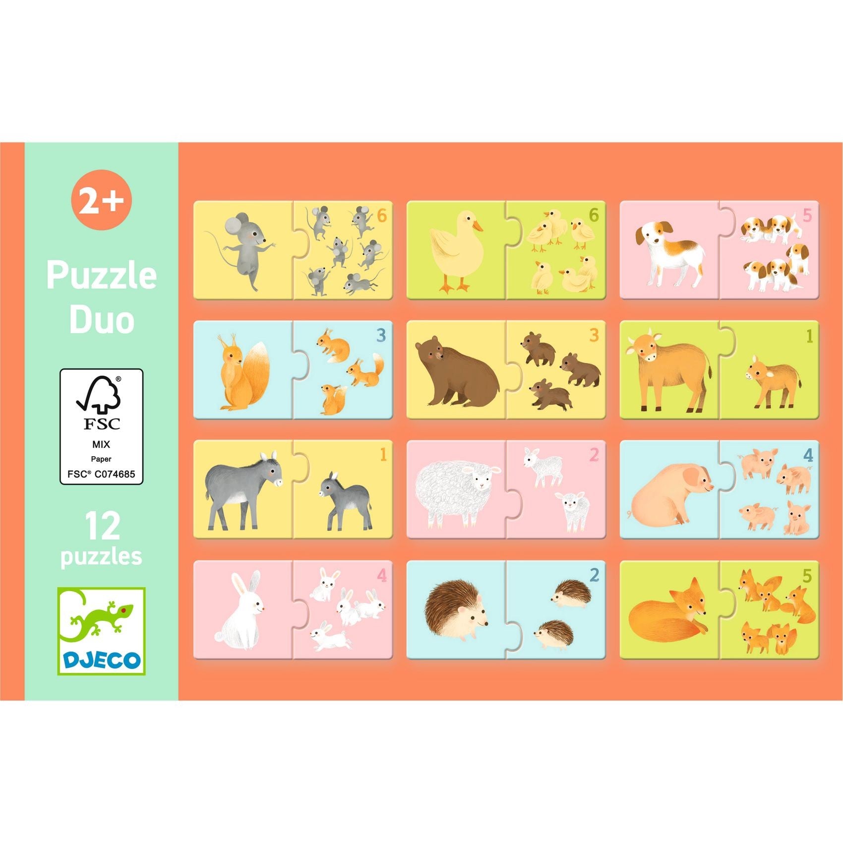 Djeco 12 Duo Puzzles - Baby Animals