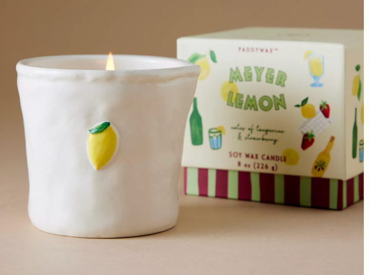 Paddywax - Bistro 8oz/226g Lemon Embossed Ceramic Candle - Meyer Lemon Boxed